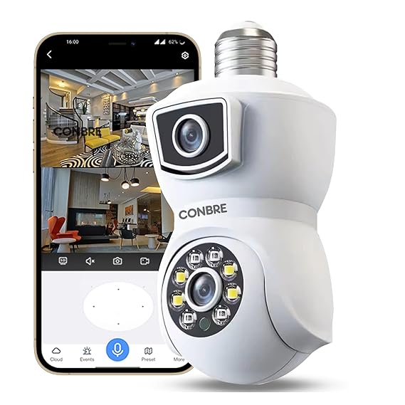 Conbre Easycam Dual Lens 2+2MP Full HD Smart WiFi Wireless Indoor IP CCTV Security Camera Night Vision 2-Way Audio Supports 128 GB Micro SD Card
