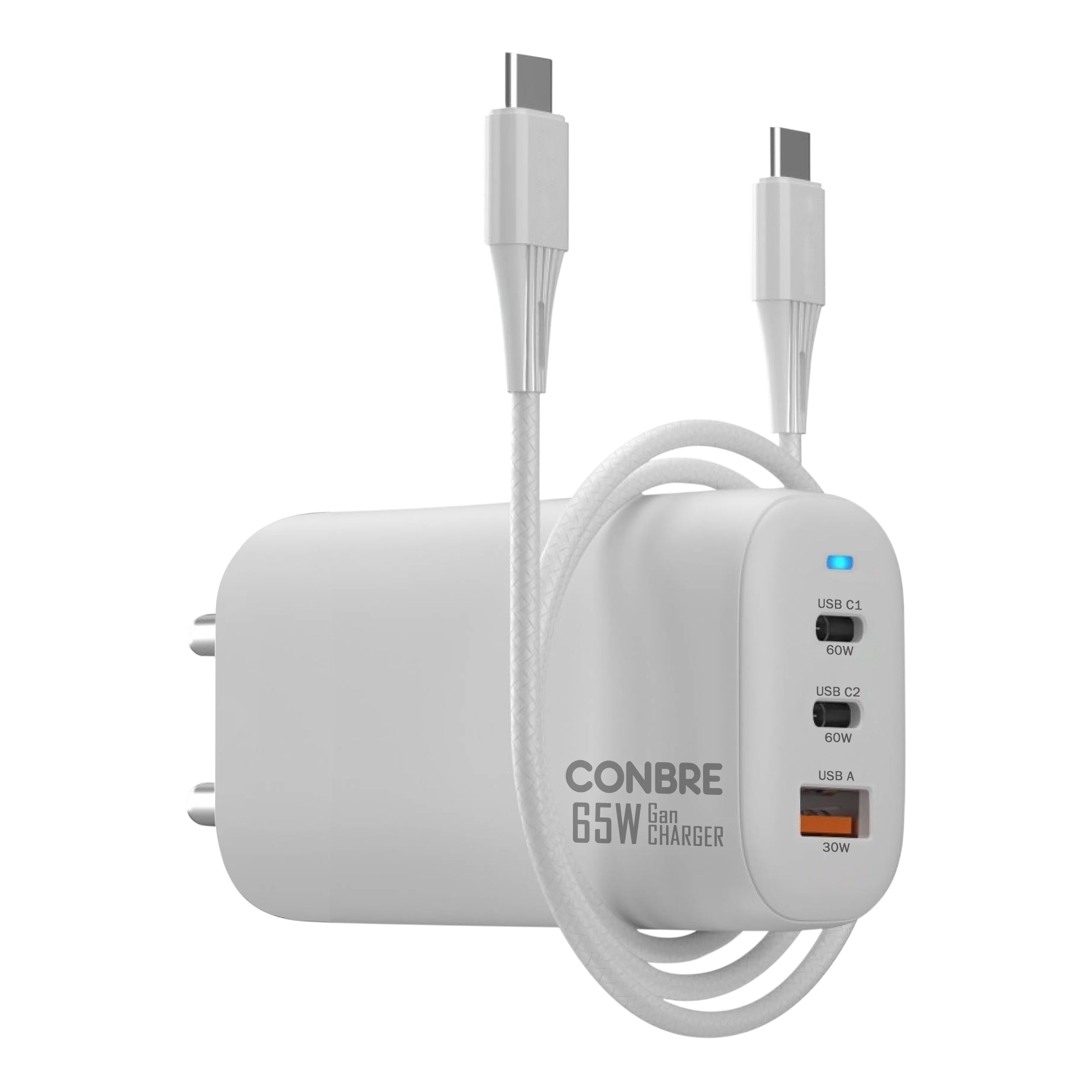 CONBRE 65W USB Type C/A Wall Charger GaN Technology Fast Charging with Triple Port for Laptop, MacBook Pro/Air, iPhone & all Android Devices