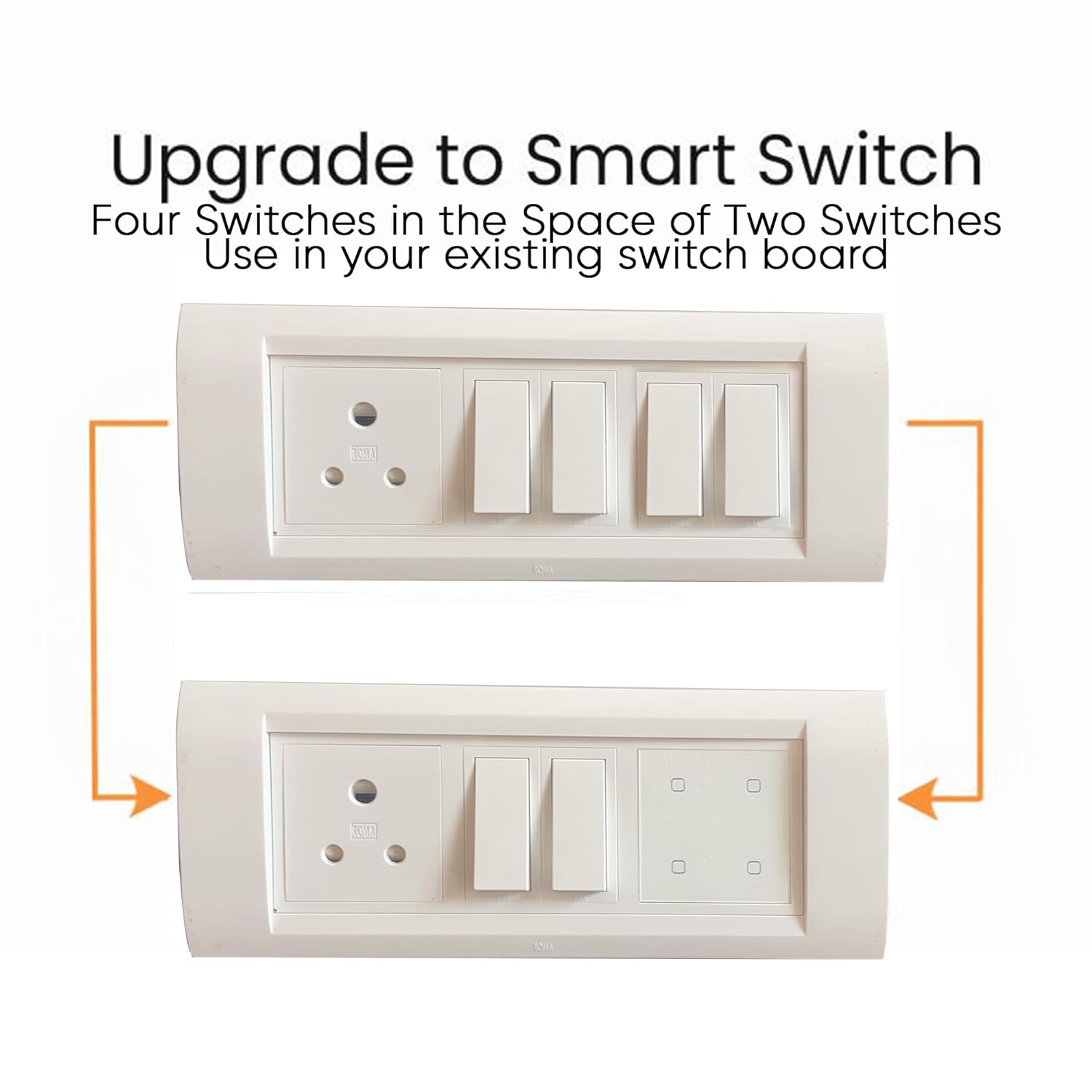 CONBRE SW4 Wi-Fi Smart Modular 4 Gang Touch Switch for Home automation, Energy Monitoring, Remote Control | Suitable for fans, lights & 10A socket | Works with Alexa, Google Assistance & Siri (White)