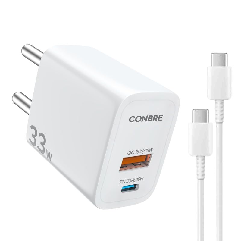 CONBRE 33W Dual Port Fast Charger QC/PD, 2 in 1 USB & Type C Fast Charger Adapter for iPhone, Samsung Galaxy/Note, Xiaomi and Other Android Devices