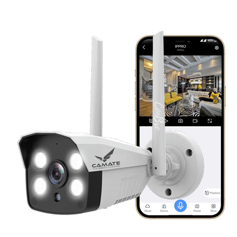 Camate CMOSX Bullet 3MP Full HD Outdoor WiFi Wireless CCTV Camera | Colored Night Vision | Support upto 256GB Micro SD Card