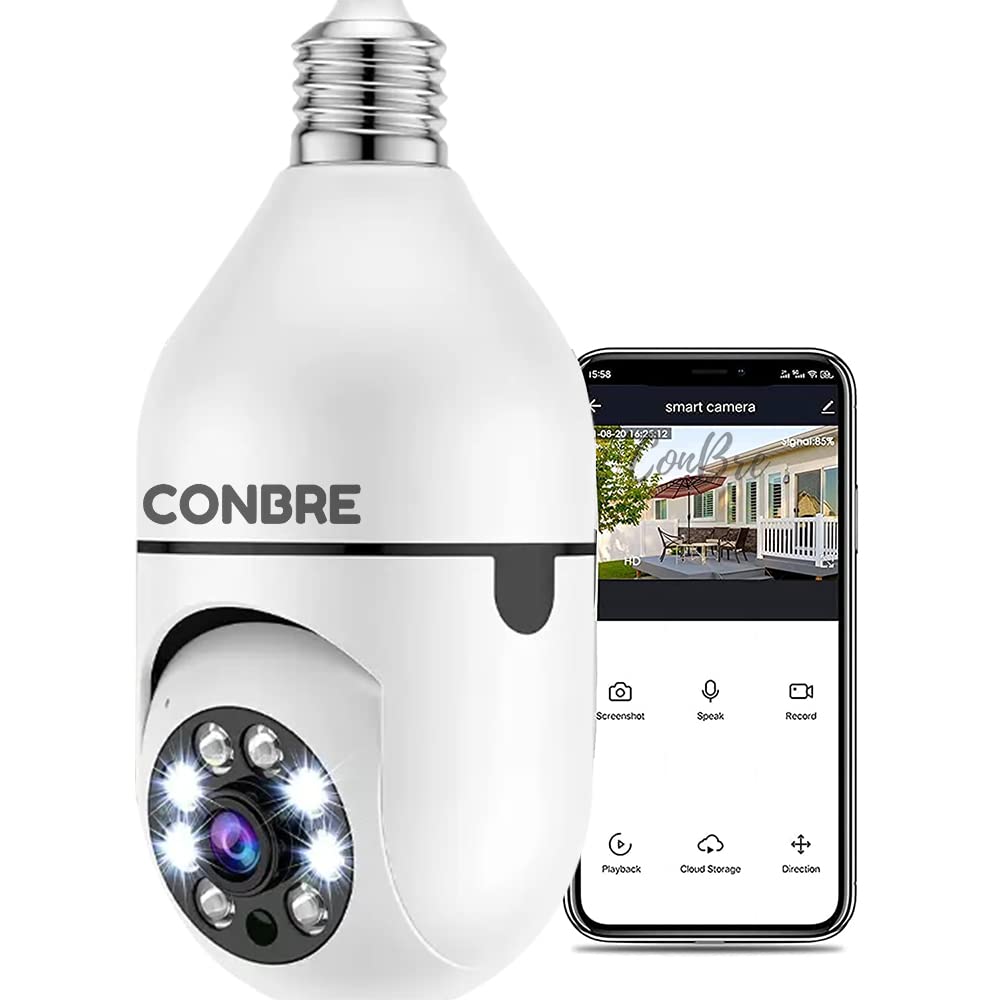 Conbre LightXR Full HD WiFi Light Indoor Wireless CCTV Camera | Two way communication | Colored Night Vision | Supports 128GB SD crad