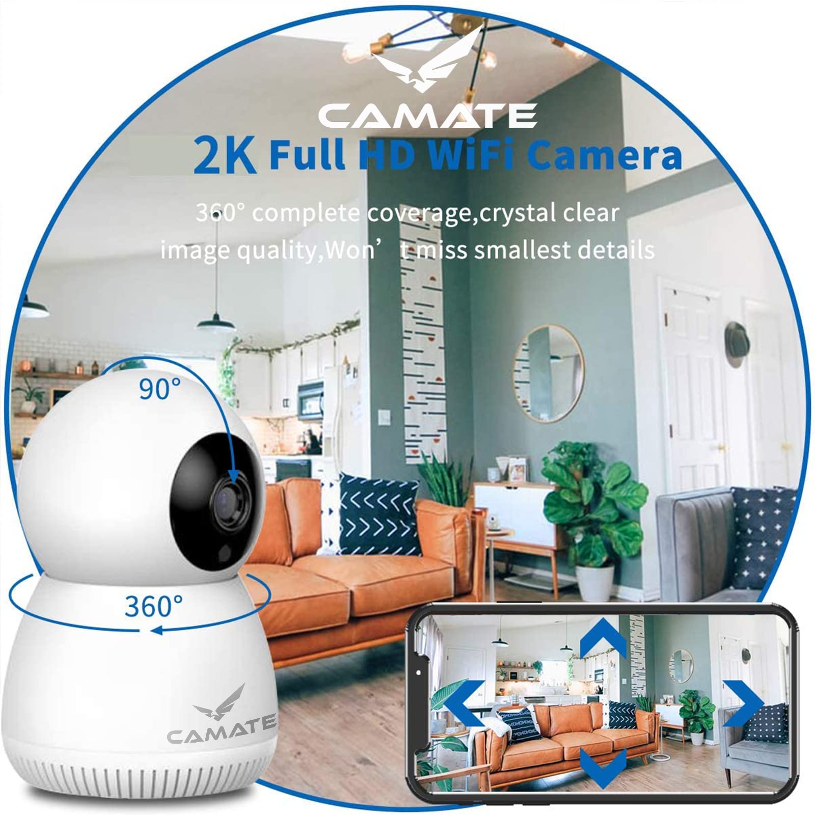 CAMATE RoboCam 3MP Full HD Smart WiFi Wireless Indoor CCTV Security Camera | Support 128GB Micro SD Card