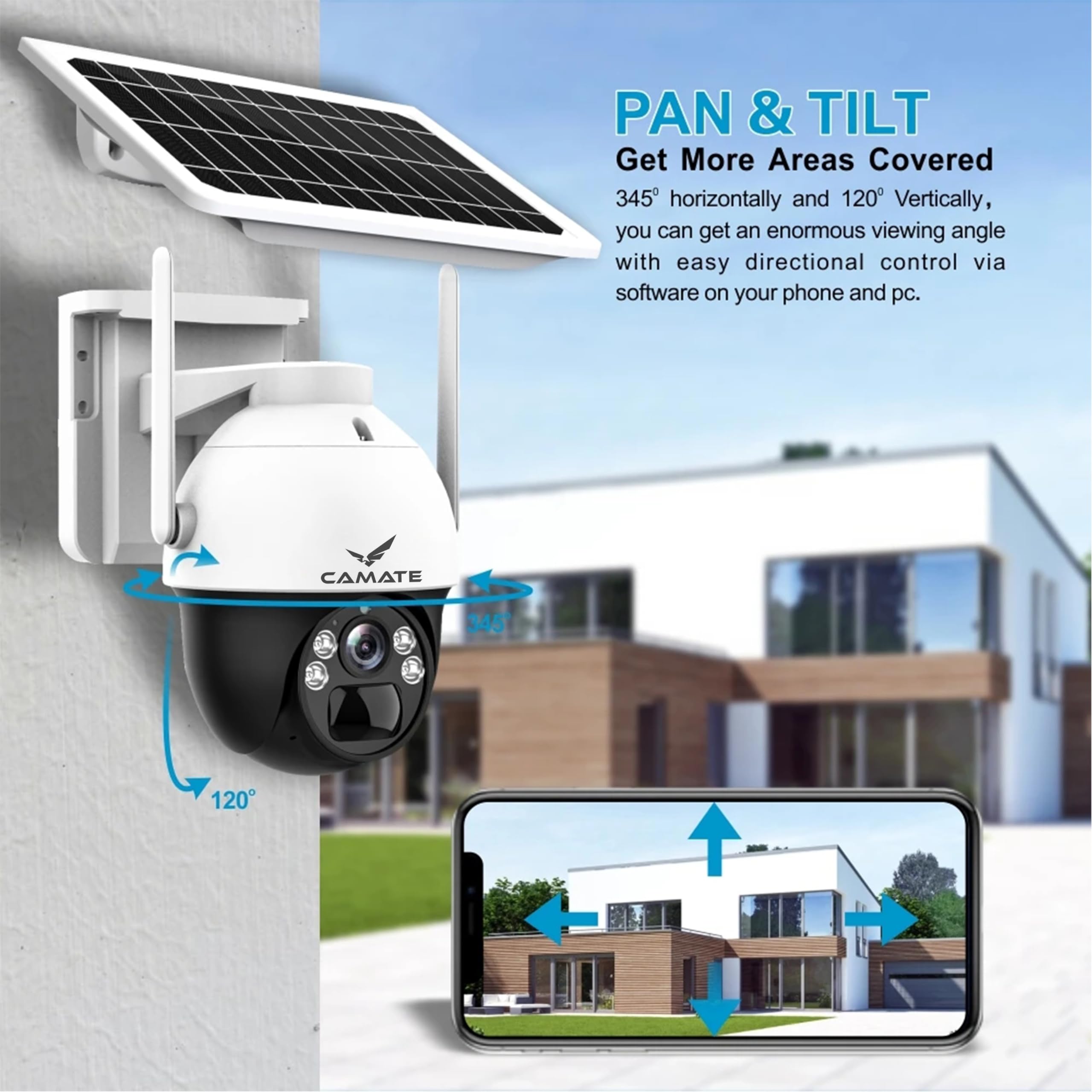 Camate Stellar Solar 4G SIM 4Mp Pan & Tilt Zoom CCTV Camera, Outdoor Camera, Weatherproof, 2 Way Talk, Motion Detect, Supports SD Card Up to 256 GB, Colored Night Vision, Alexa & Ok Google
