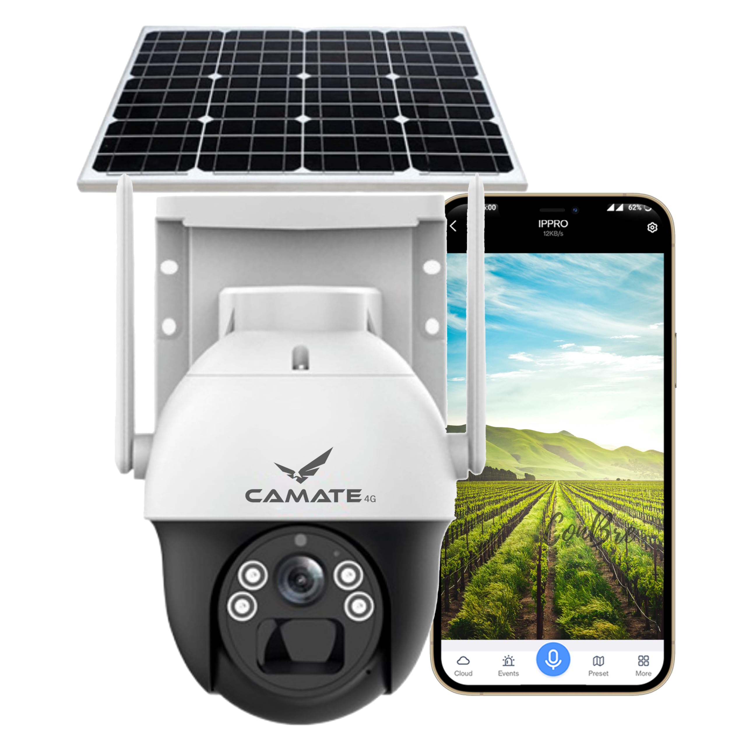 Camate Stellar Solar 4G SIM 4Mp Pan & Tilt Zoom CCTV Camera, Outdoor Camera, Weatherproof, 2 Way Talk, Motion Detect, Supports SD Card Up to 256 GB, Colored Night Vision, Alexa & Ok Google