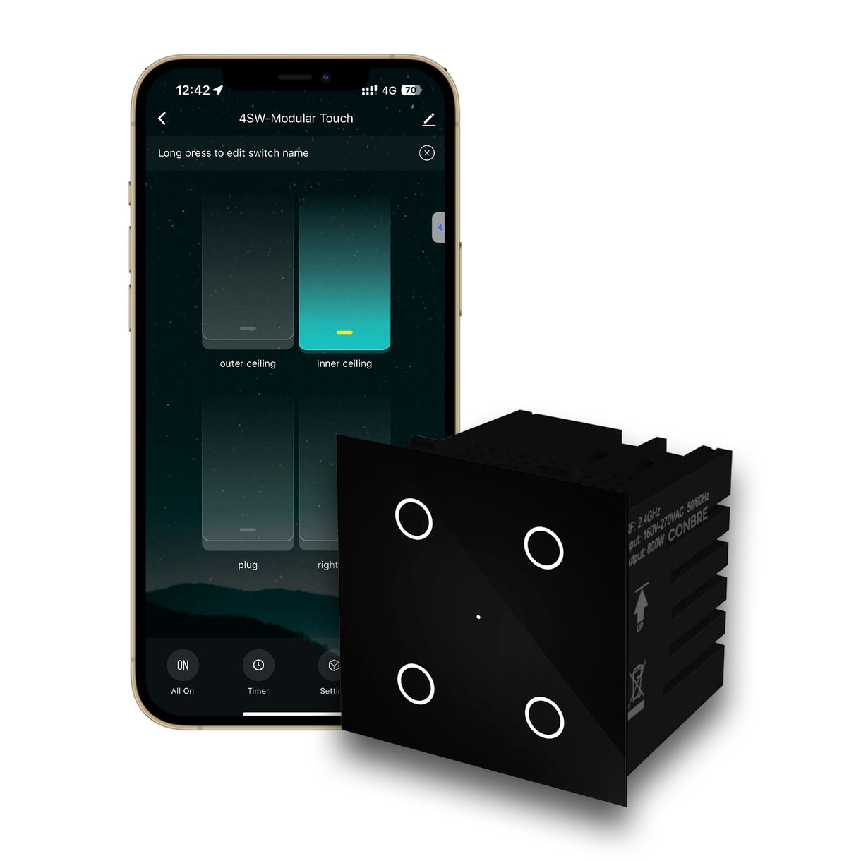 CONBRE SW4 Wi-Fi Smart Modular 4 Gang Touch Switch for Home automation ...