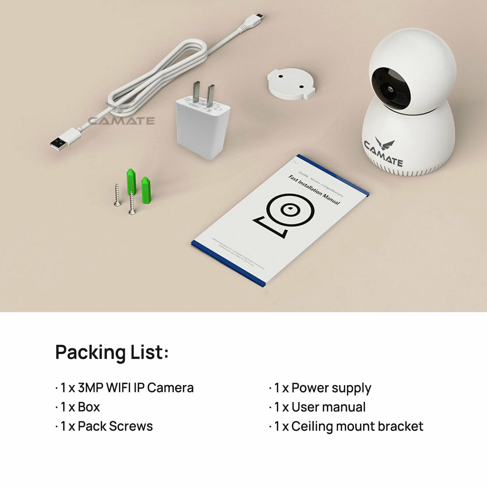 CAMATE RoboCam 3MP WiFi based Wireless Indoor Smart CCTV Security